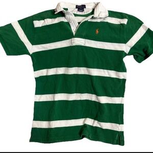 Vintage Ralph Lauren Rugby Shirt Youth M Green White Striped Pony Short  Sleeve